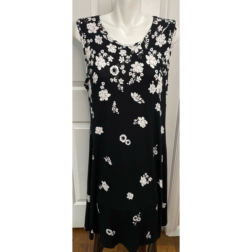 Style & Co Flip Flop Sleeveless Dress Womens Size XL Black and White Floral
